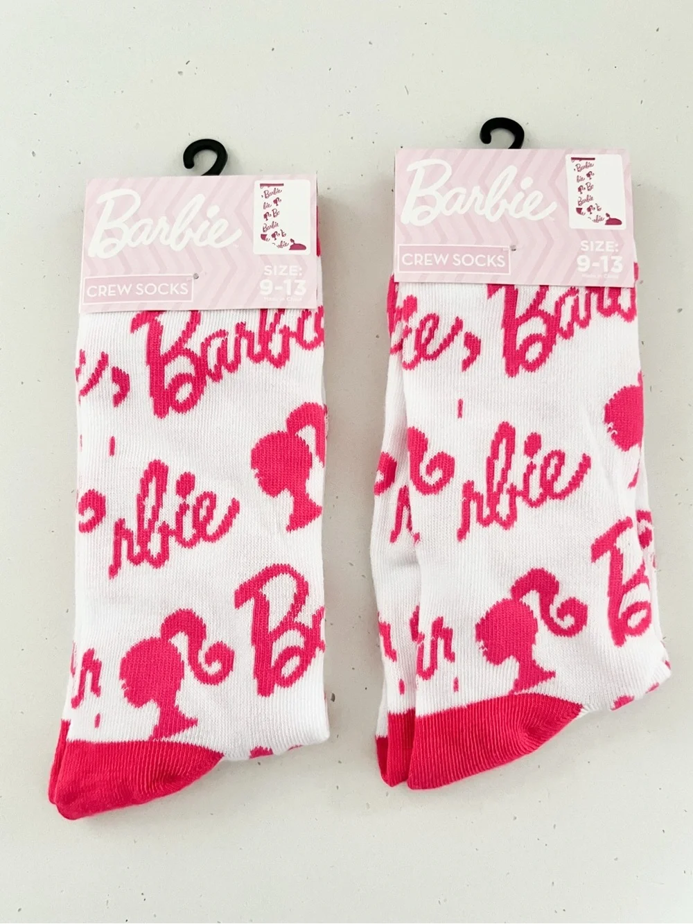 NWT Barbie Crew Socks White & Hot Pink Size 9-13 Retro Barbiecore Style